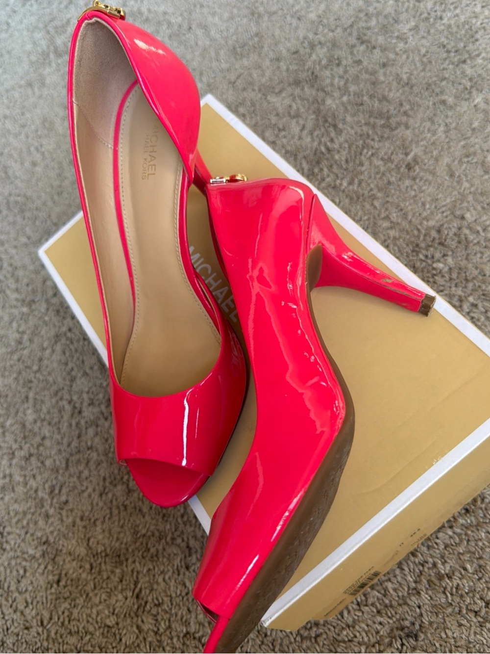 MICHAEL Michael Kors Women’s Open-Toe Patent Heels in Hot Pink - Picture 4 of 6